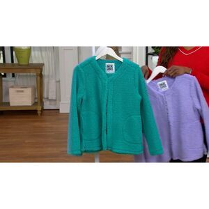 Muk Luks Womens Size Medium Short Open Front Sherpa Cardigan Teal Green NWOT